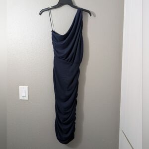 Love By Design One-Shoulder Midi  Dress Navy Blue